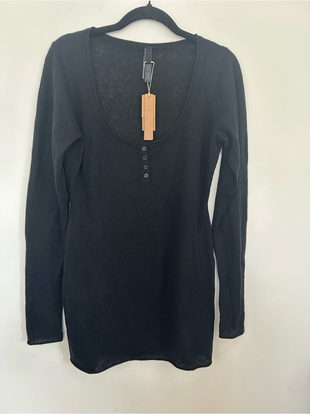SKIMS NWT Sheer Cashmere Henley Mini Dress in Onyx Size Medium